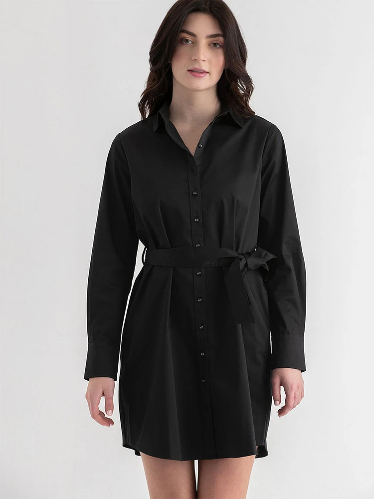 Roll Sleeve Shirtdress with Belt