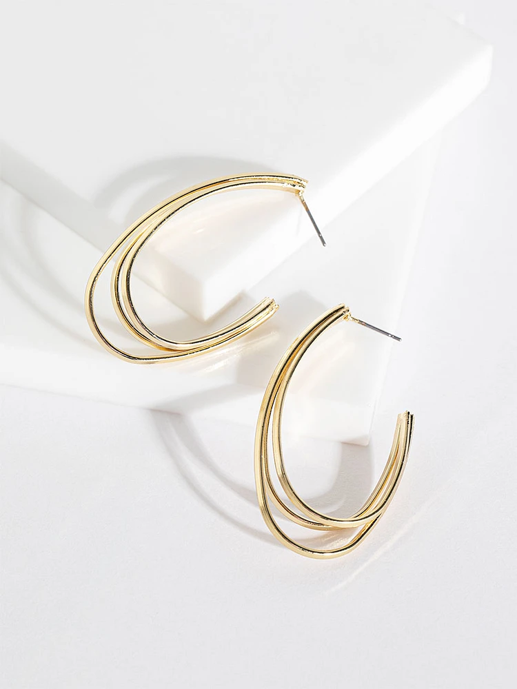 Gold Triple Scoop Hoop Earring