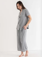 Short Sleeve Button Down Shirt with Crop Pant Sleep Set