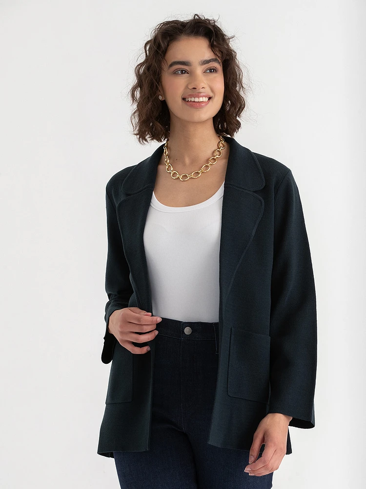 Notched Lapel Blazer Sweater