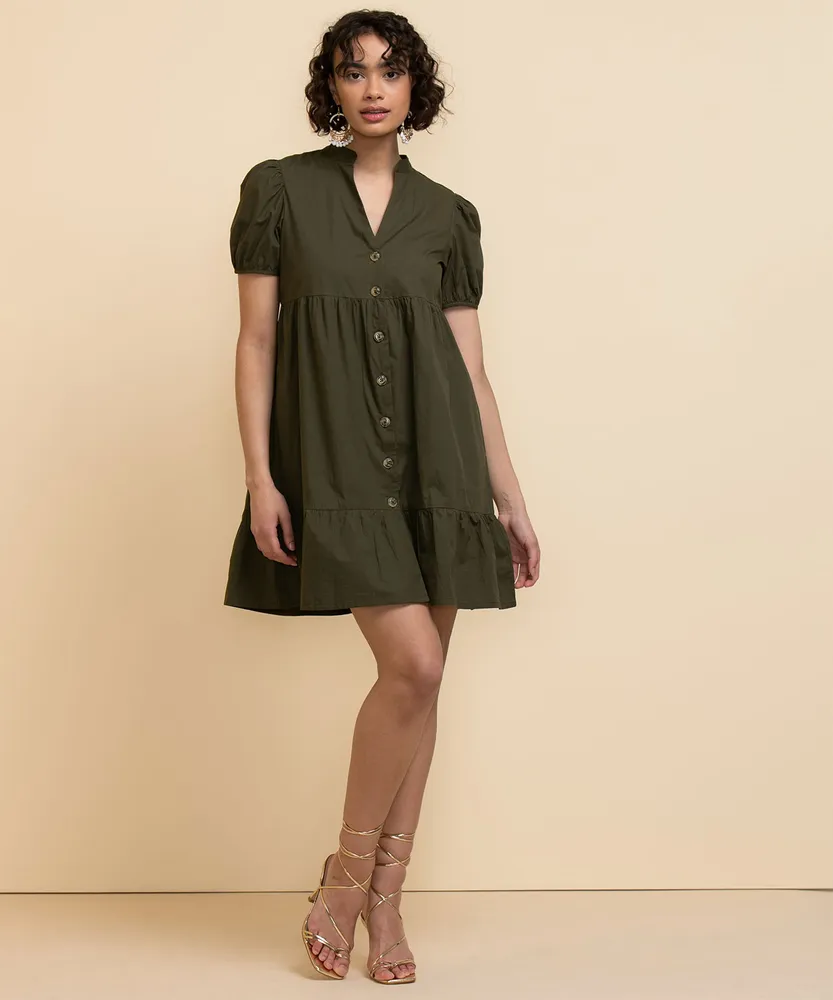 Tash + Sophie Button Front Poplin Dress