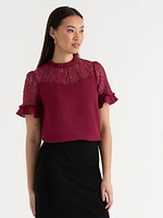 Short Sleeve Lace & Ruffle Blouse