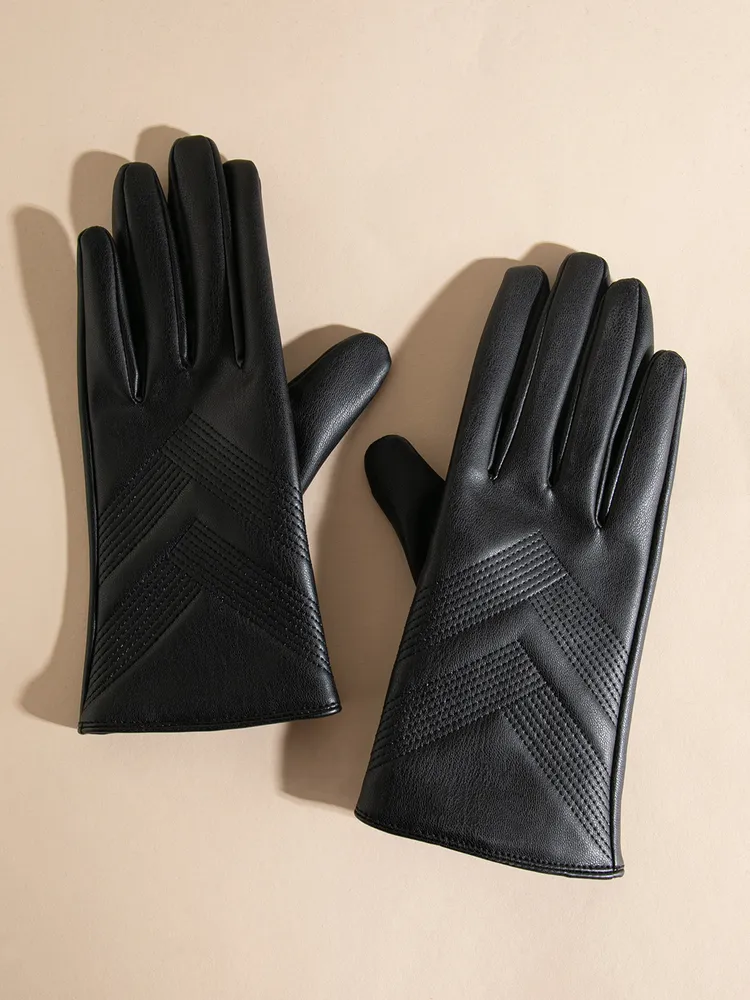 Chevron Detail Faux Leather Gloves