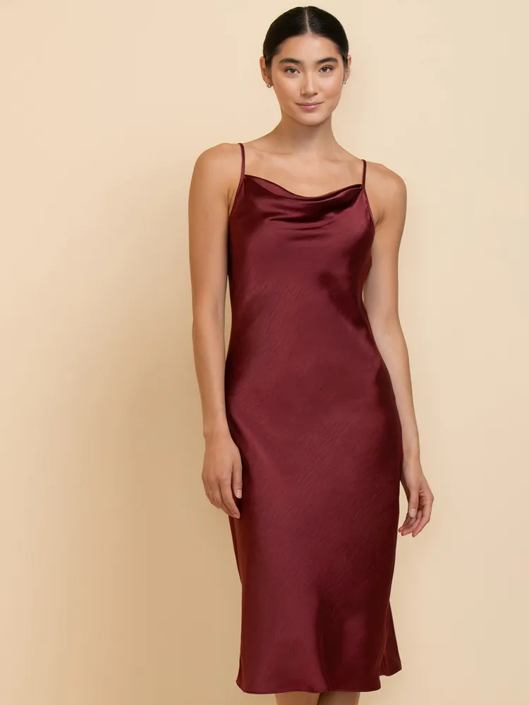 Strappy Cowl Neck Satin Dress