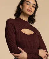 Cut-Out Neckline Mock Neck Top