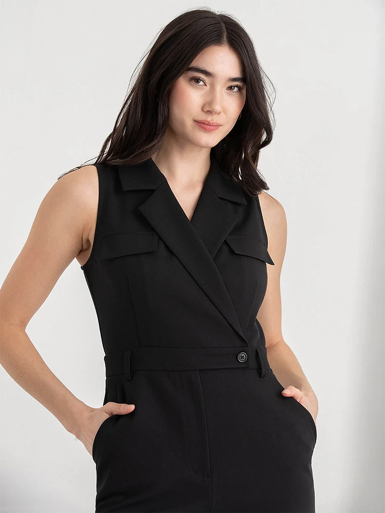 Sleeveless Collared Jumpsuit Luxe Tailored