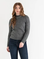 Mock Neck Pearl Pullover Sweater