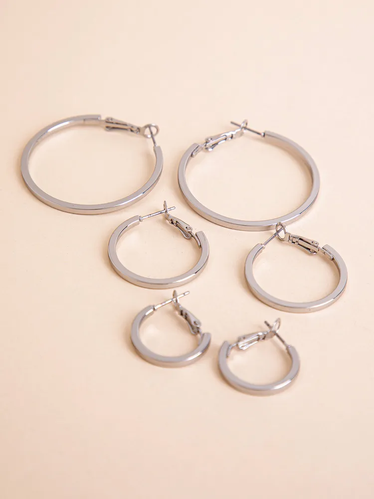 Trio Pack Silver Hoop Earrings