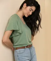 V-Neck Flutter Sleeve Tee