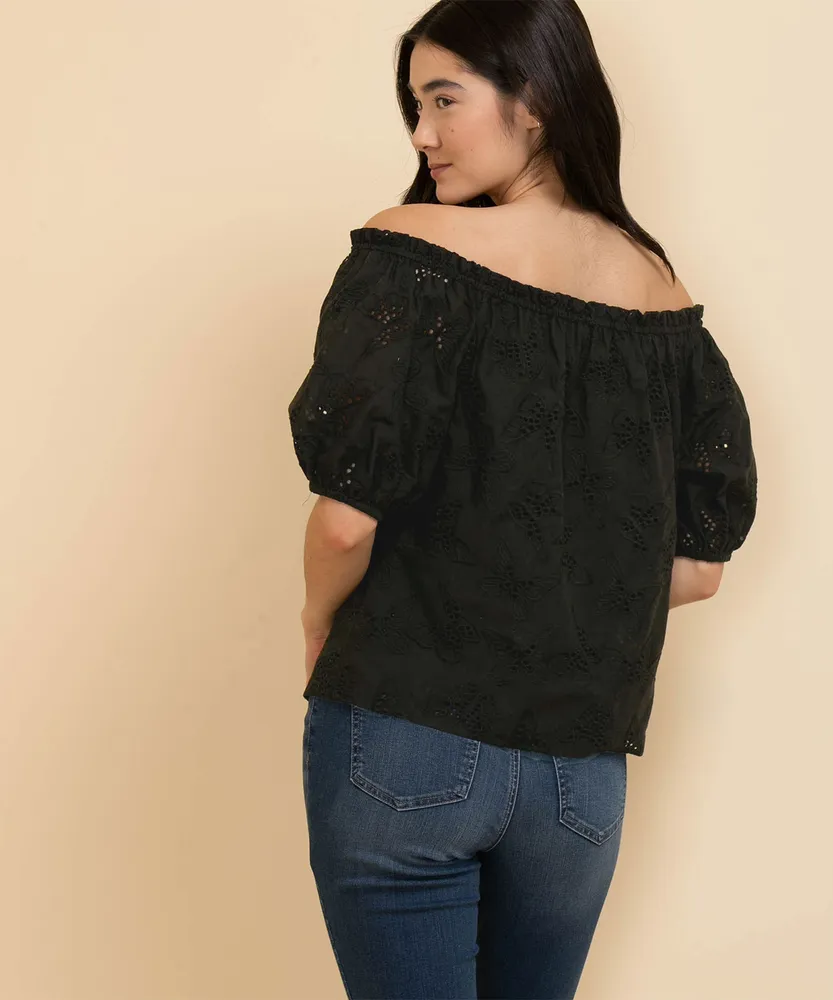 On/Off Shoulder Blouse with Puffed Sleeves