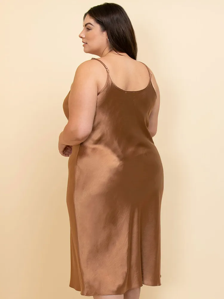 Strappy Cowl Neck Satin Dress