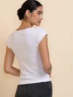 Fitted Scoop-Neck Cap Sleeve Top