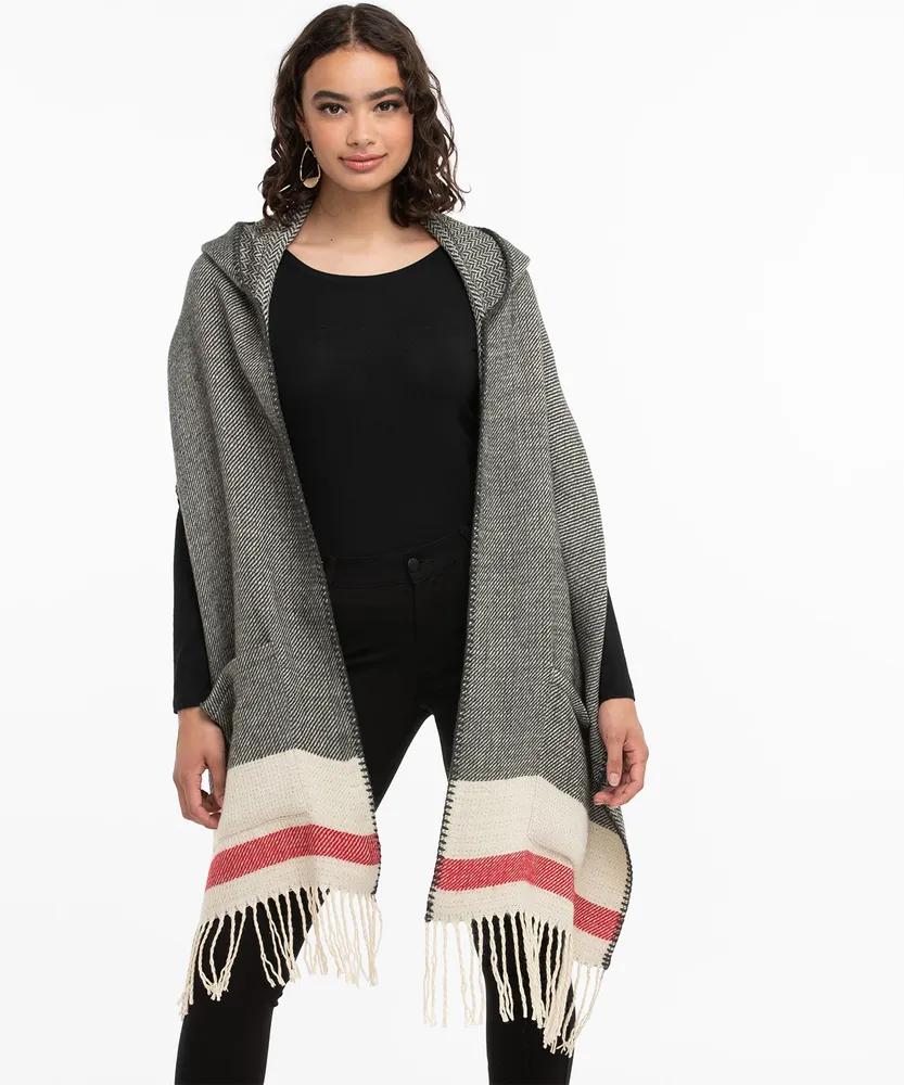 Hooded Herringbone Scarf Ruana