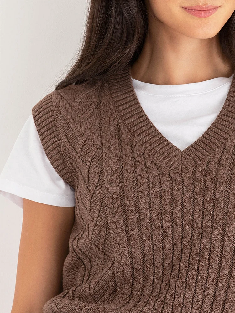 Cable Knit V-Neck Sweater Vest