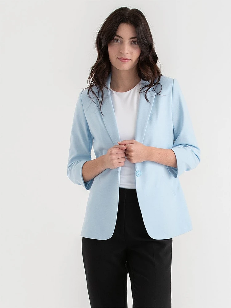 Hampton 3/4 Ruched Sleeve Ponte Blazer