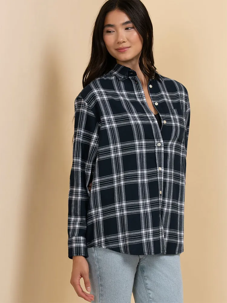 Relaxed Fit Long Sleeve Plaid Shirt