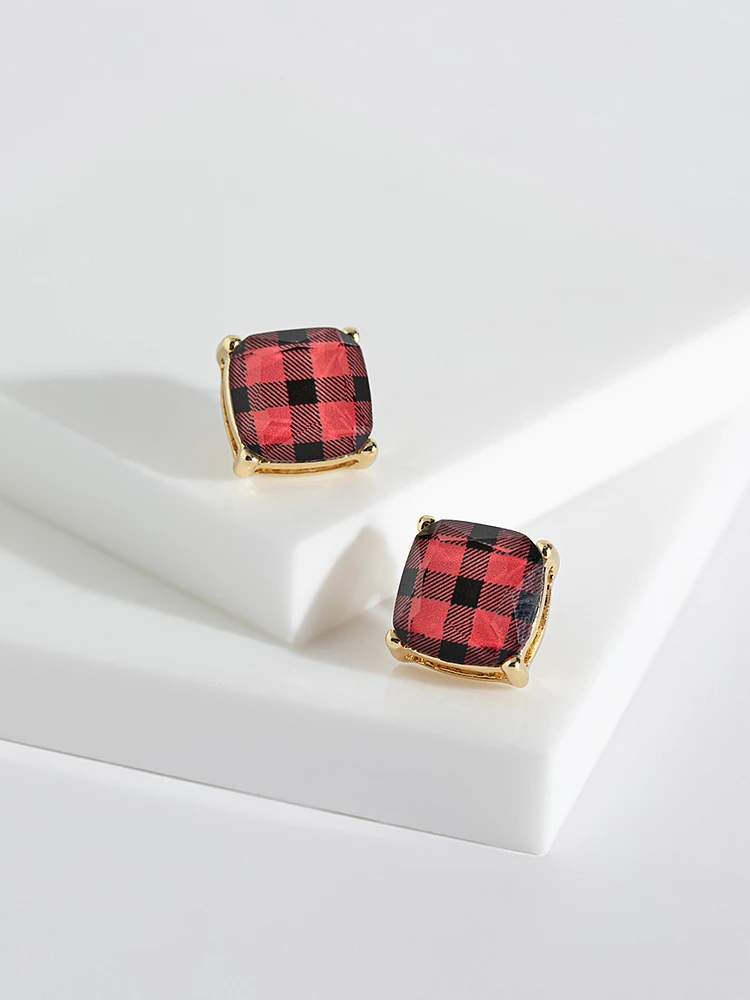 14K Gold Plated Plaid Earrings