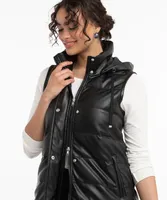 Faux Leather Longline Puffer Vest