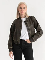 Faux Leather Bomber Jacket