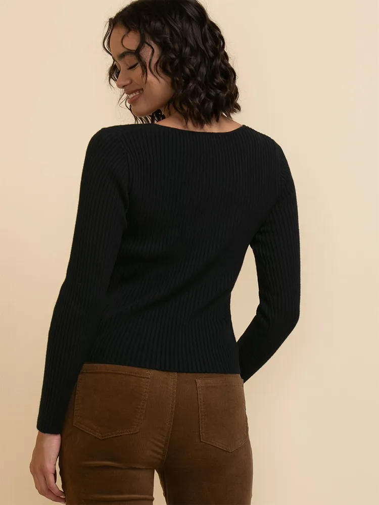 Sweetheart Neck Ribbed Sweater