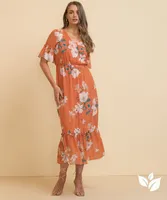Maxi Flutter Sleeve Dress with Tie Neck