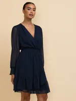 Long Sleeve Tiered Smock-Waist Dress