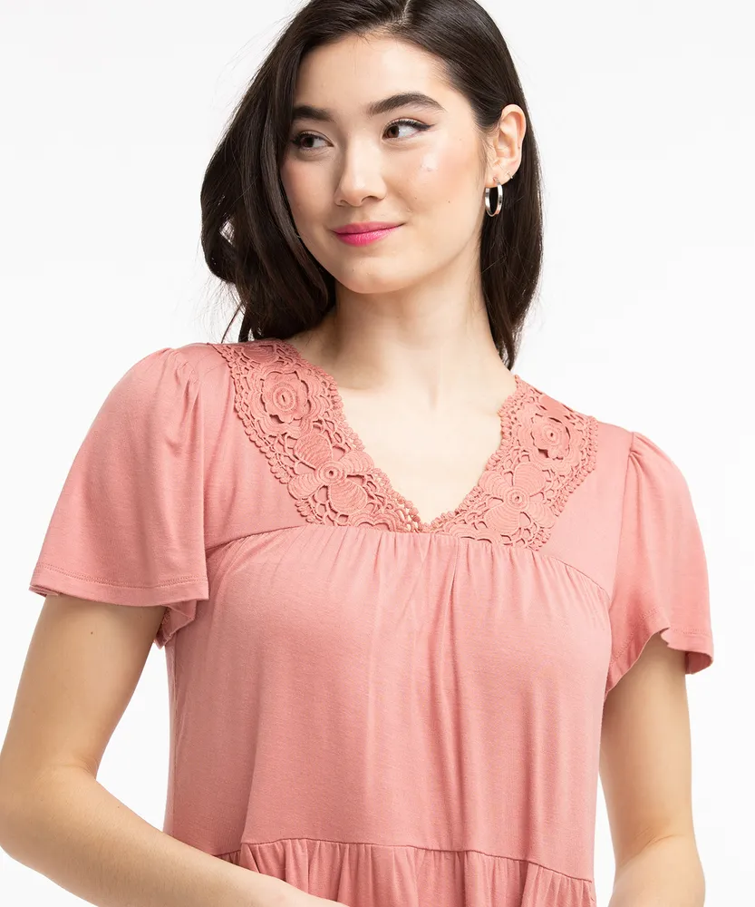 Crochet Trim Tiered Top