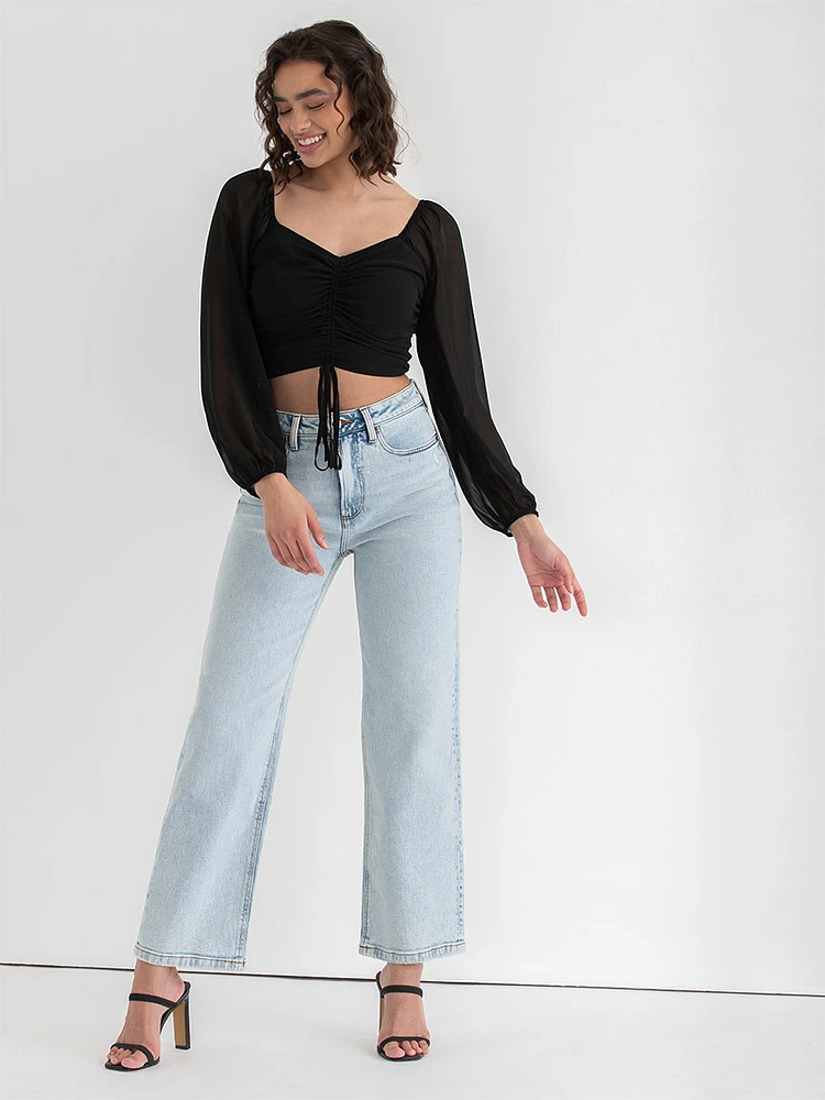 Channel Front Cropped Sweetheart Blouse