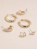 14K Gold Scattered Pave Hoops + Stud Earrings Set