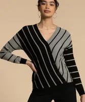 Button Cross-Over Striped Sweater