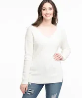 V-Neck Waffle Stitch Sweater
