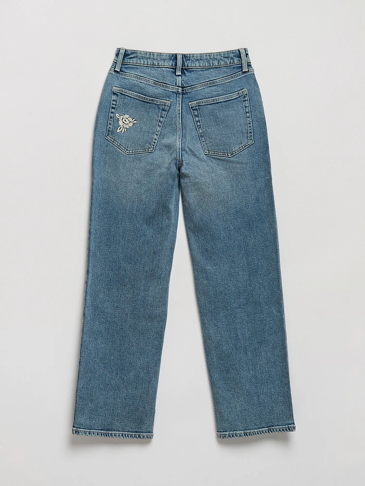 Mid Wash Straight Fit Jeans