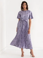 Short Sleeve Pleated Dress with Flutter Sleeves