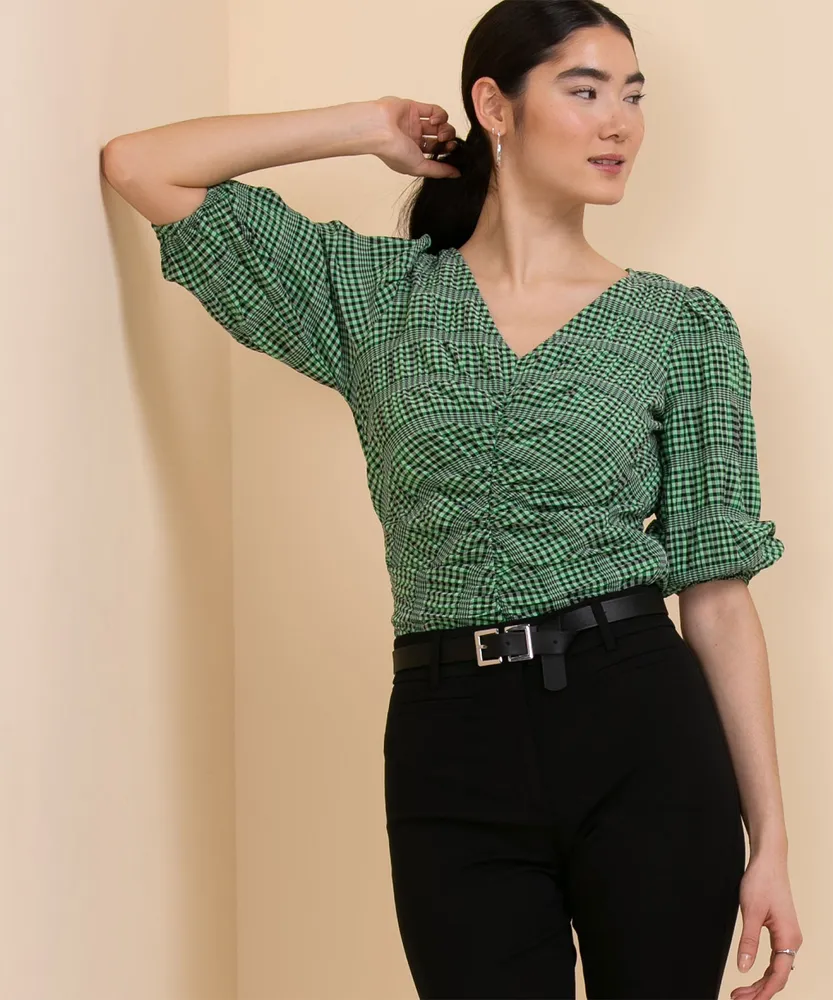 Puff Sleeve Ruched Front Blouse