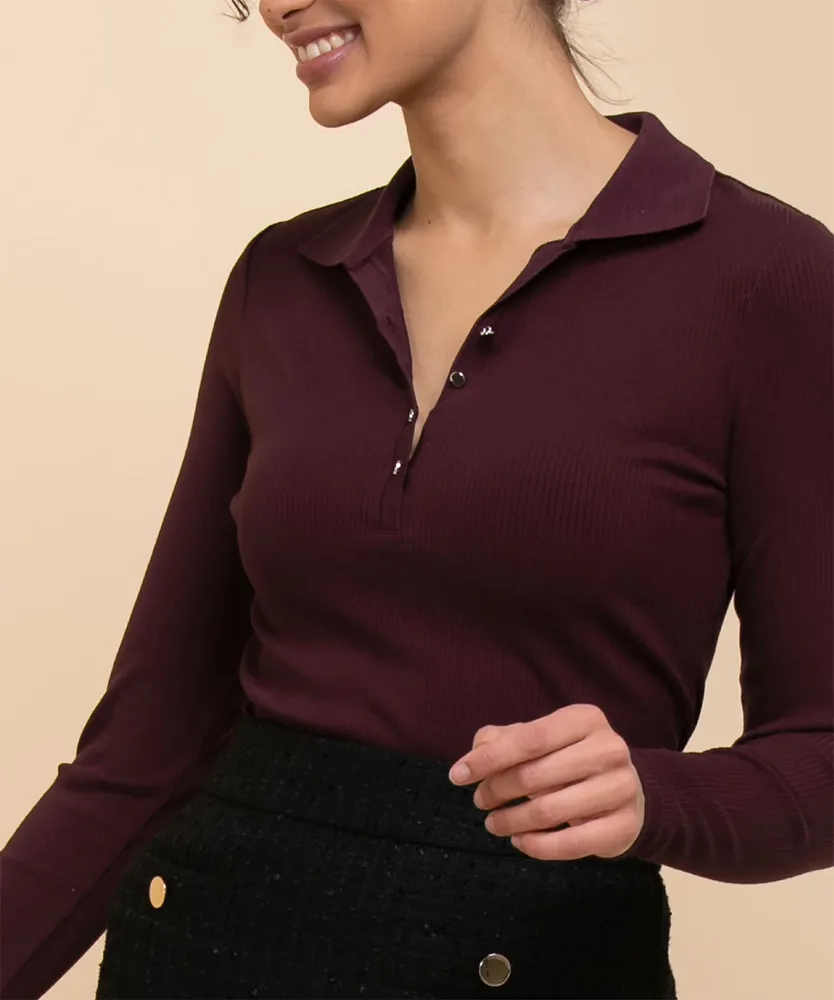 Long Sleeve Collared Rib Top