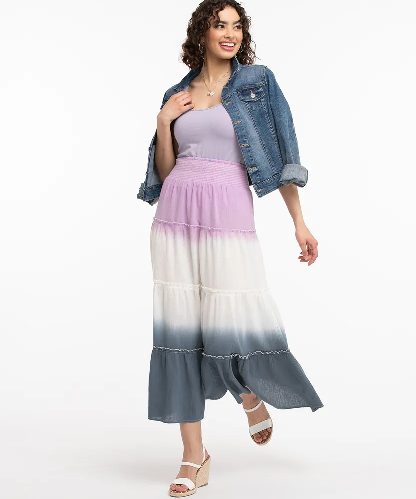 Dip-Dye Tiered Maxi Skirt