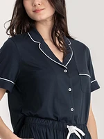 Short Sleeve Button Down Shirt with Crop Pant Sleep Set