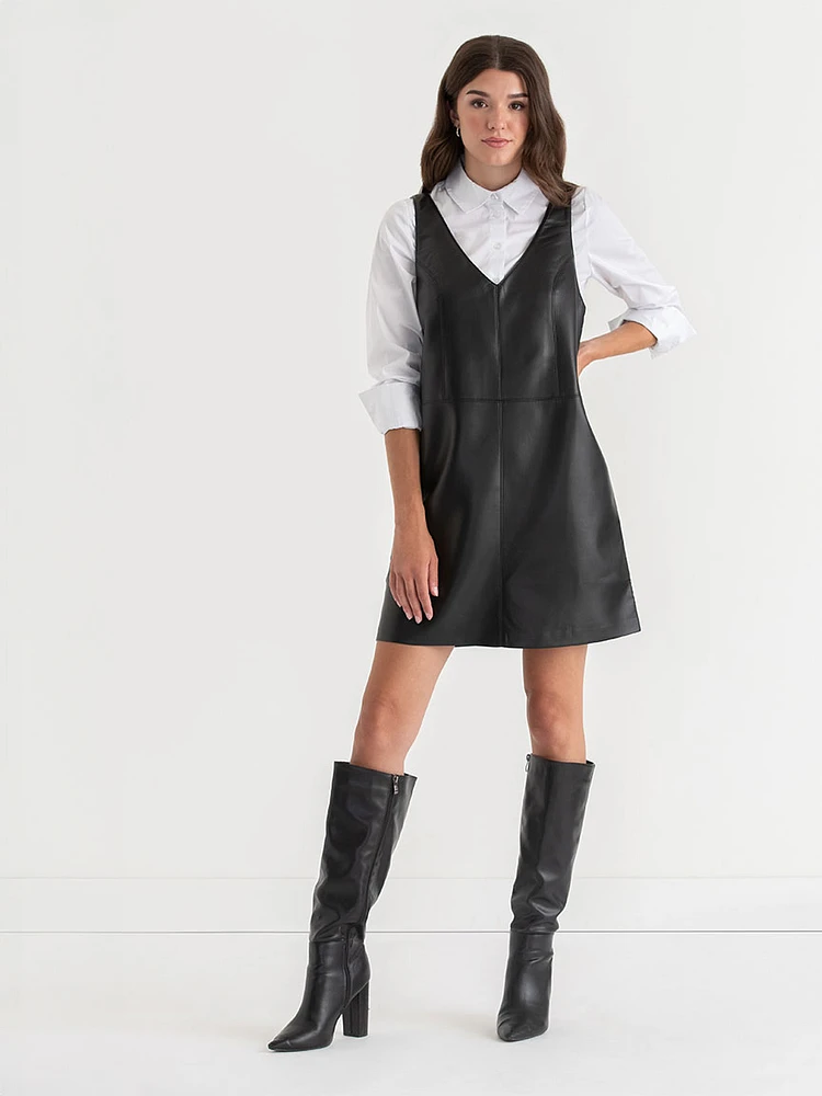 Faux Leather Pinafore Dress