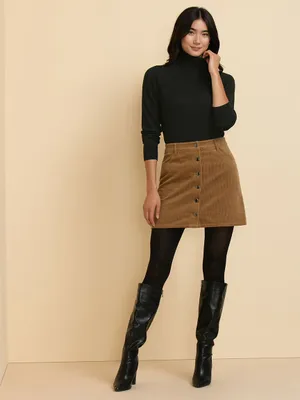 Button-Front Wide Wale Corduroy Skirt