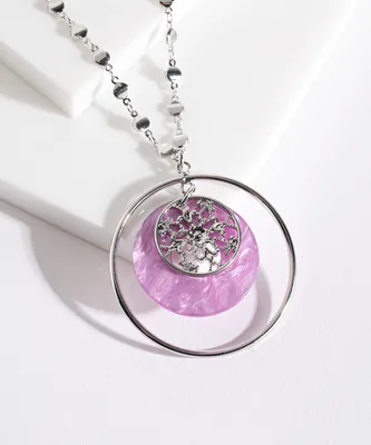Long Chain Necklace with Double Disk Pendant