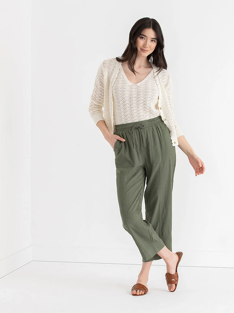 Viscose Linen Pull-On Cropped Pant