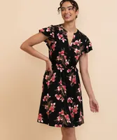 Flutter-Sleeve Dress with Tie-Waist