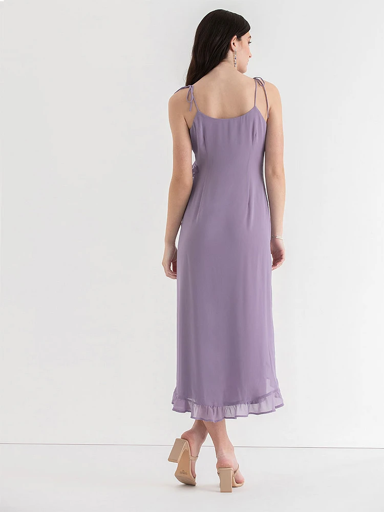 Chiffon Ruffle Dress with Tie Straps