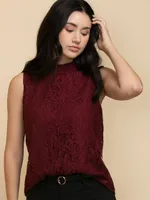 Sleeveless Lace Mockneck Blouse