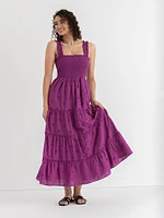 Smocked Bodice Eyelet Maxi Dress