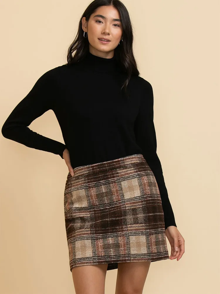 Brushed Plaid Mini Skirt