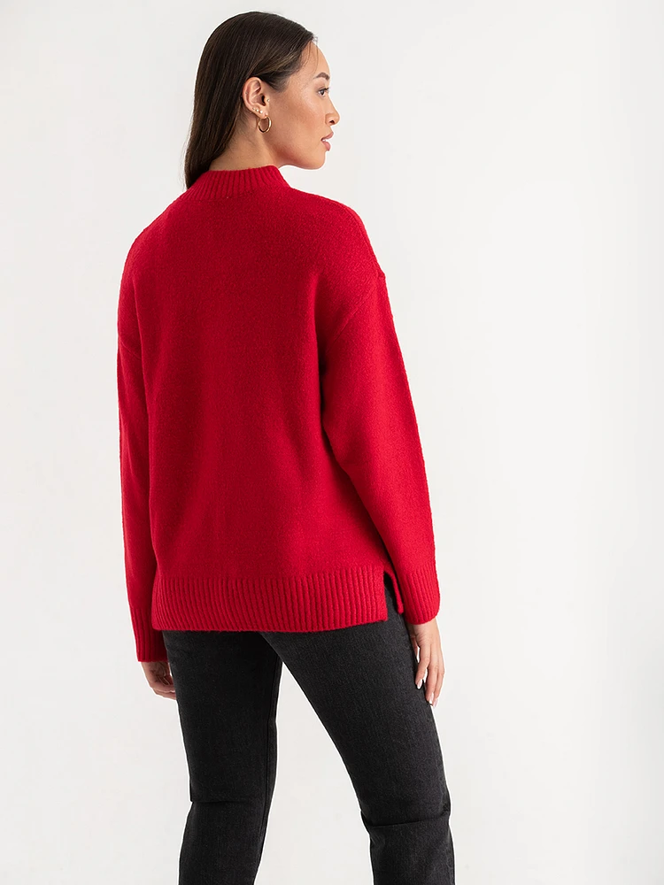 Mock Neck Pocket Tunic Sweater