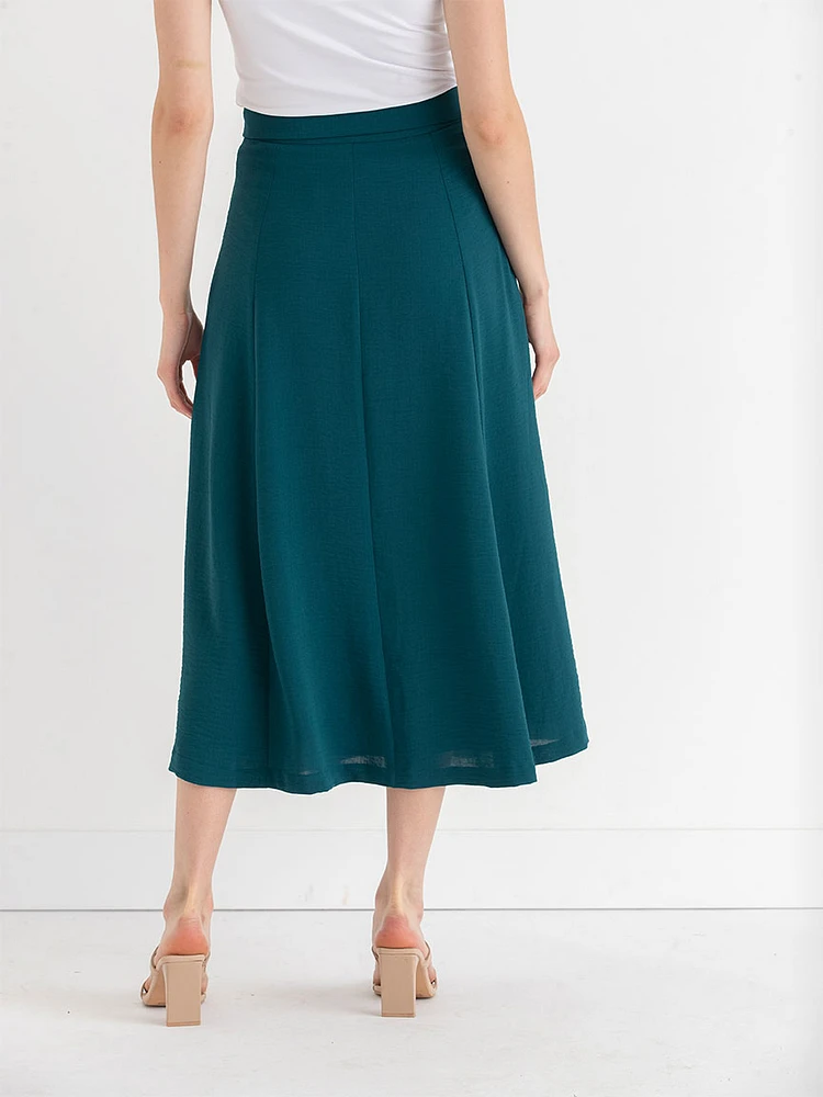 A-Line Textured Midi Skirt with Buckle