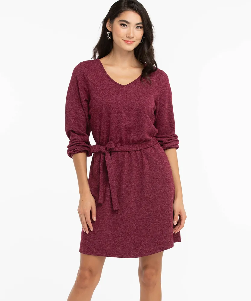 Tie Waist V-Neck Hacci Dress