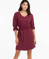 Tie Waist V-Neck Hacci Dress